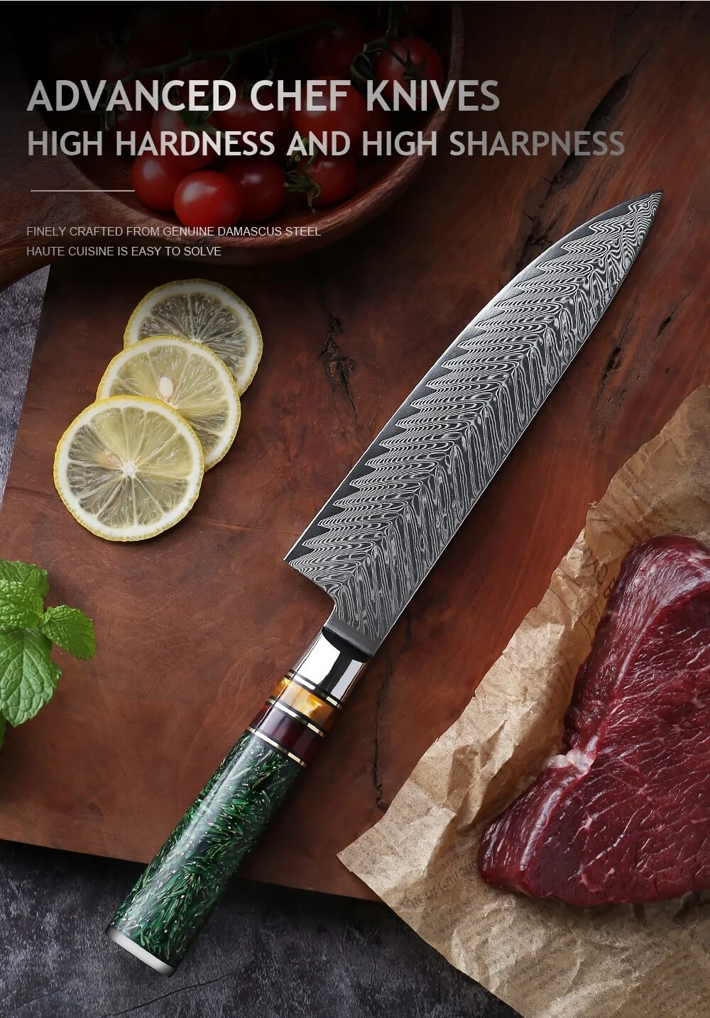 67 Layer Ceramic Handle and Green Stone 1-8 Pieces Kitchen Knife